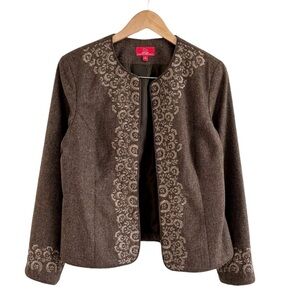 Oscar de la Renta Embroidered Scoop Neck Dress Jacket